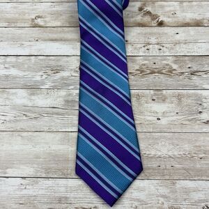 Hickey Freeman 100% Silk Striped Tie - Aqua Purple Blue Red